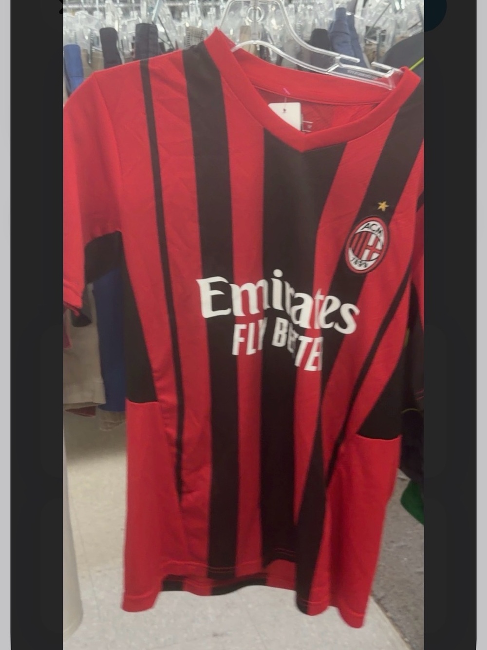 Kids Red & Black Striped AC Milan Soccer Jersey - Official Style